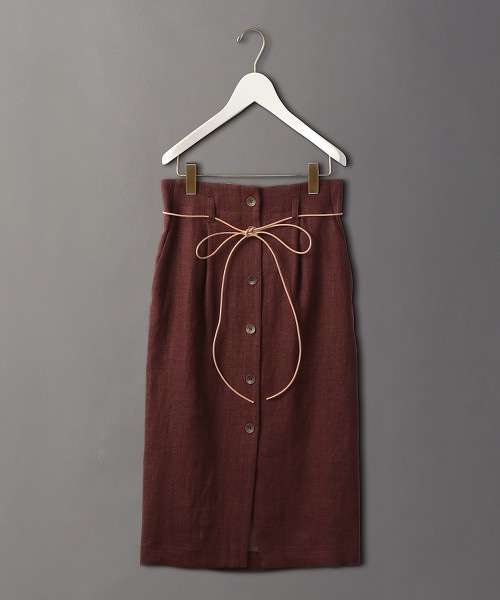 <6(ROKU)>LINEN BUTTON SKIRT/中長裙