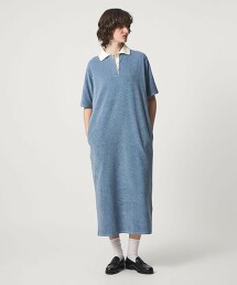 ＜6(ROKU)＞拉絨橫條紋洋裝 日本製