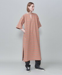 ＜6(ROKU)＞COTTON BORDER WIDE DRESS/洋裝 日本製
