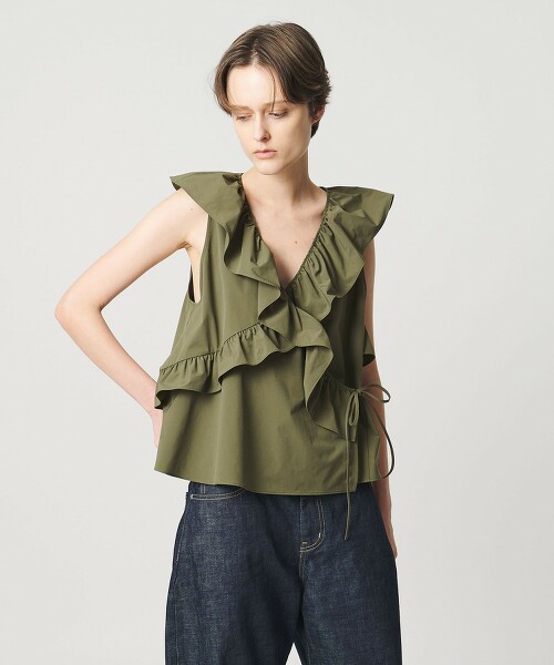 ＜AEWEN MATOPH＞荷葉邊前交叉無袖罩衫