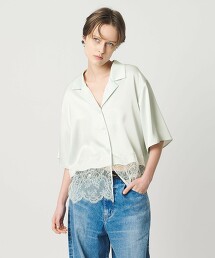 ＜AEWEN MATOPH＞緞面蕾絲拼接罩衫