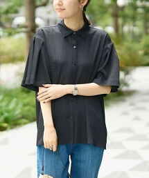 【RONEL】水洗平紋緯編布短袖罩衫