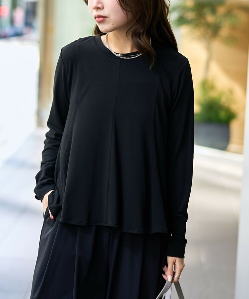 【RONEL】彈性天竺蛋糕下擺長袖上衣