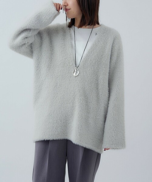 【RONEL】刷毛V領針織衫