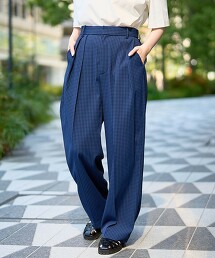 【RONEL】小方格格紋打摺長褲